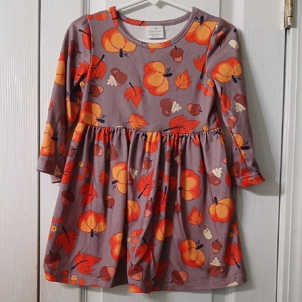 Fall Thanksgiving pumpkin acorns long sleeve dress Sz 2-3ys NWOT